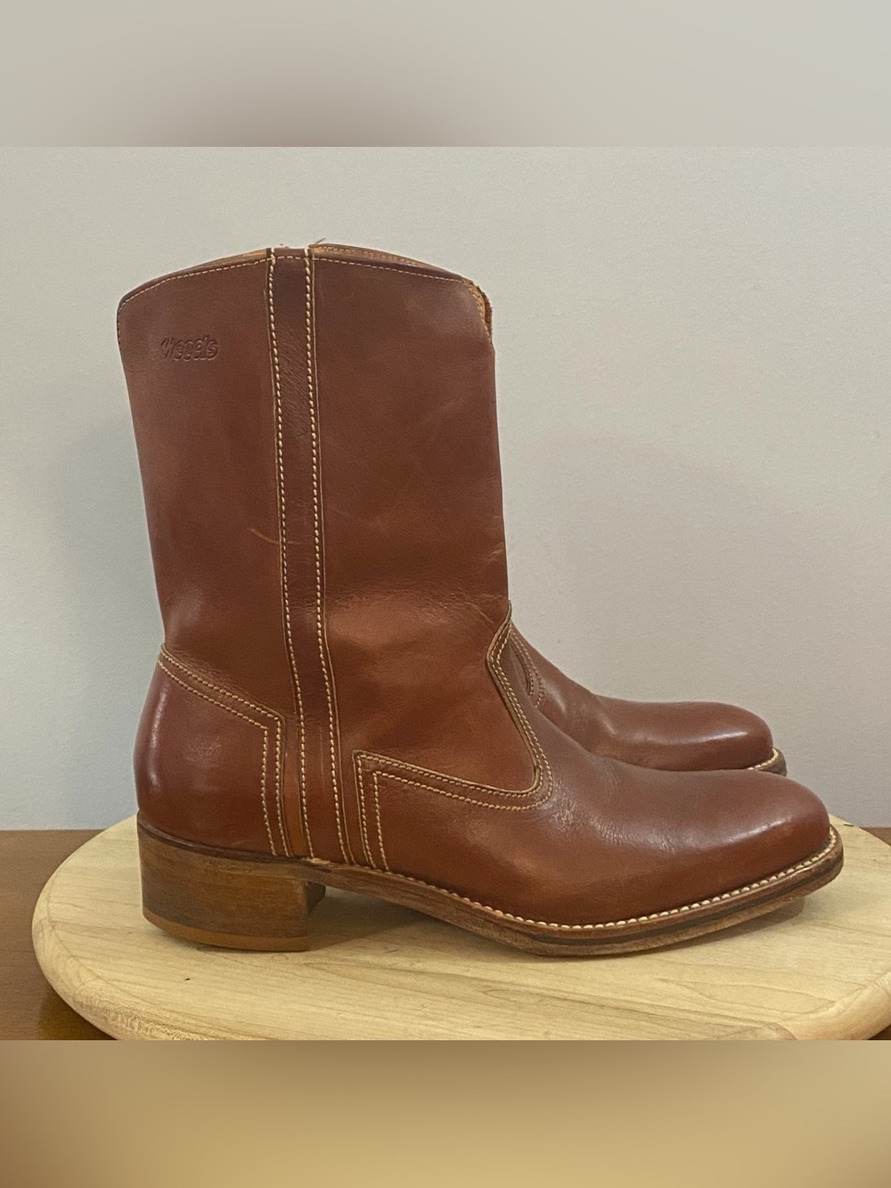 Florsheim Weeds Vintage 70s Brown Leather Cowboy Roper Boots Men’s 8 D Side Zip